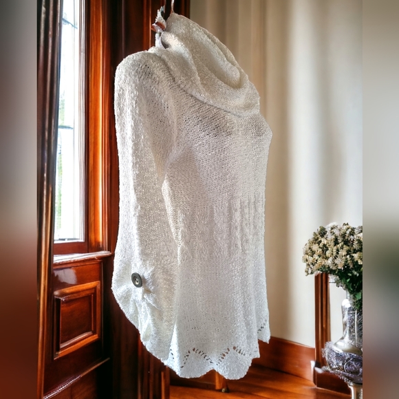 Jeune Jeunesse Vtg Cream Pearl Embellished Cowl Neck Sweater - Picture 2 of 10